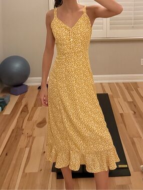 Lulu's Yellow Floral Midi Slip Dress